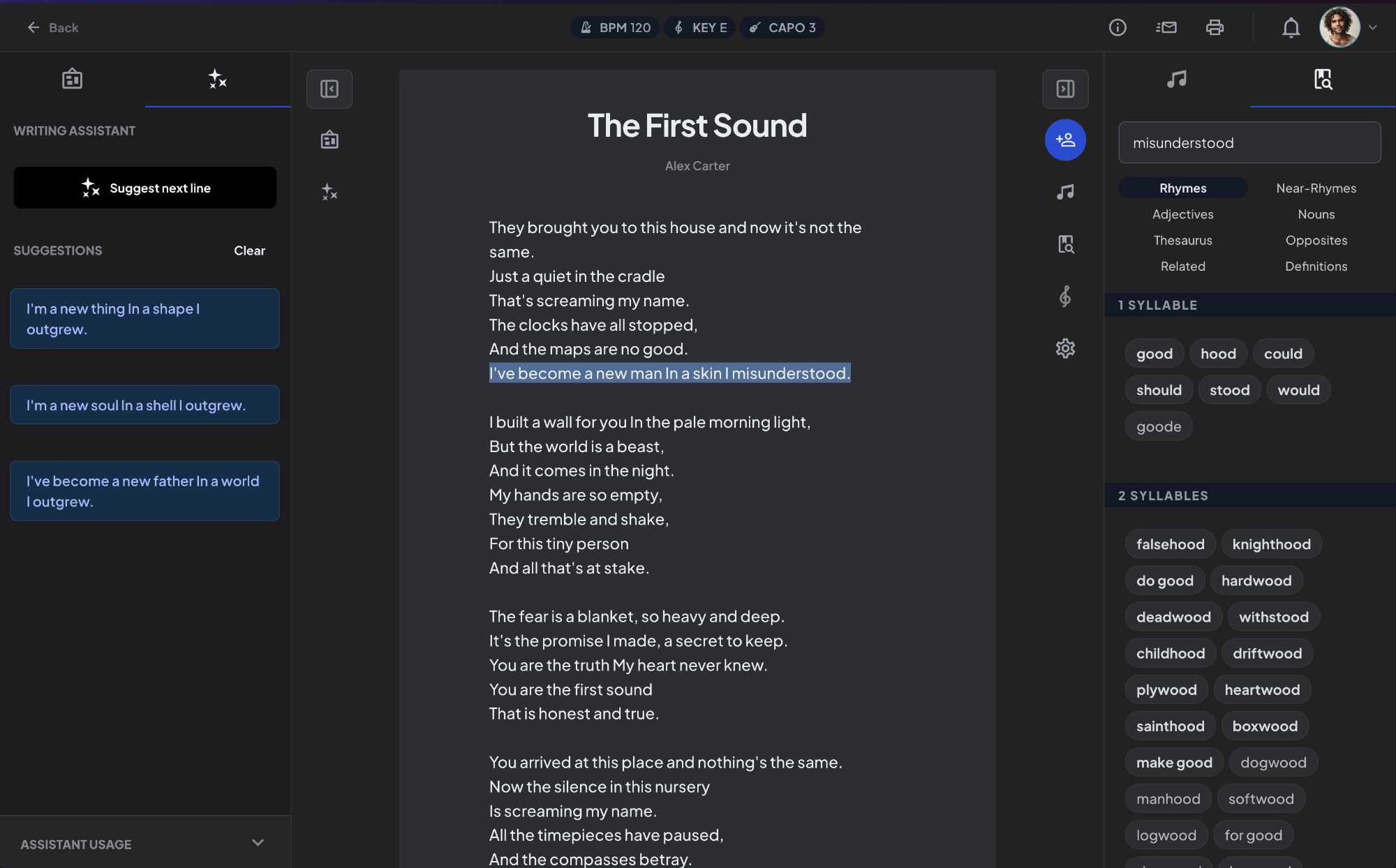 Major songwriting workspace as a MasterWriter alternative