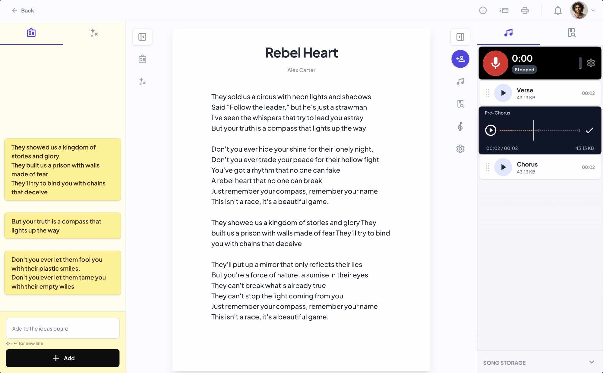 Major showing lyrics and recordings together inside a song