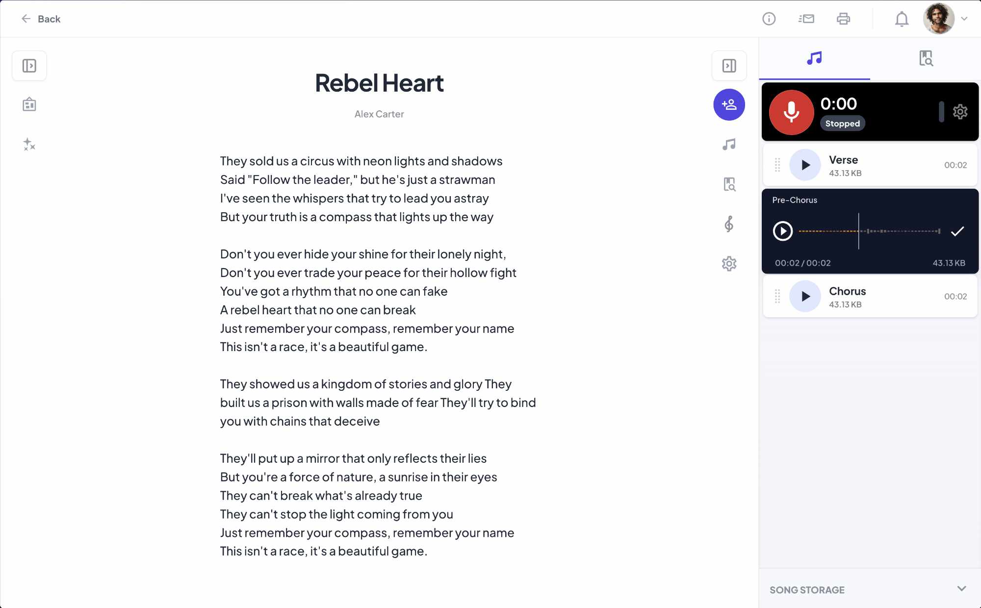 Major songwriting recorder experience